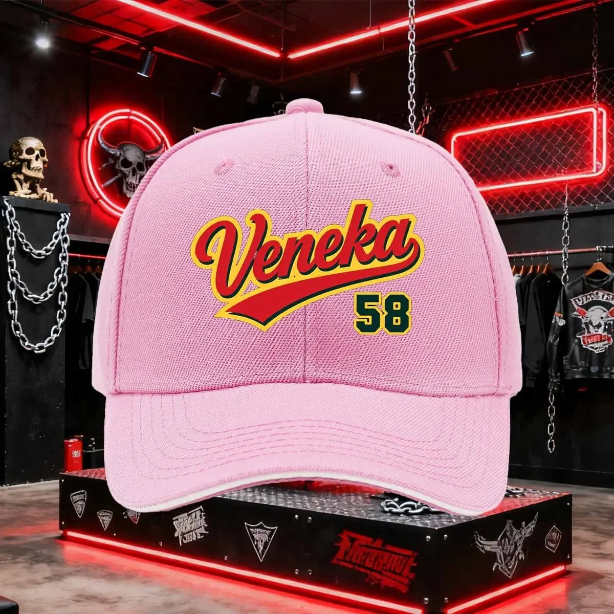 Custom Hat Veneka 58 White & Golden Logo Baseball Cap, Adjustable Trucker Hat for Outdoor Sports, Truck Driver Sandwich Style