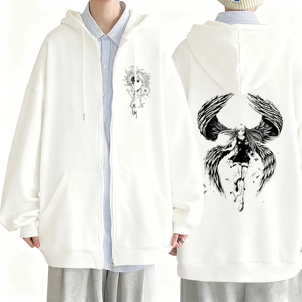 Anime The Seven Deadly Sins Elizabeth Liones Meliodas Zipper Hoodie Men Women Manga Oversized Streetwear Male Casual Zip Up Coat