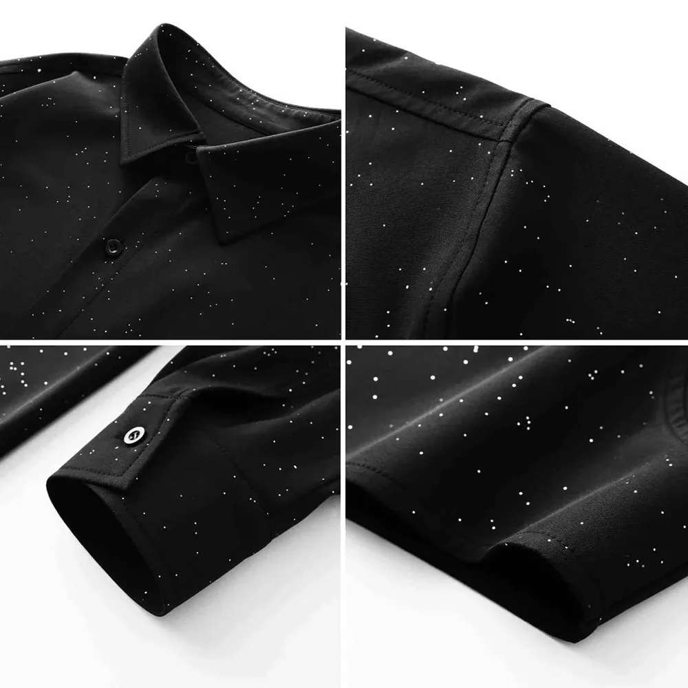 Mens Shirts Starry Dots Retro Black Shirts Trendy Korean Style Fashion Shirt Niche Youthful Causal Easy Fit Tops Men'S Clothing