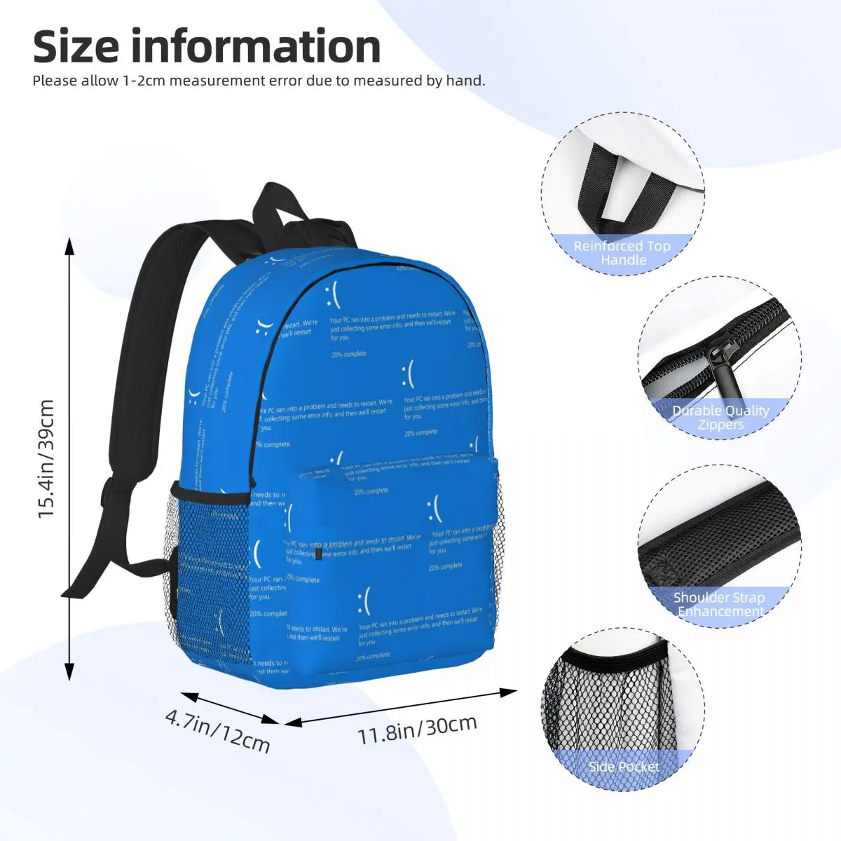 Blue Screen Of Death NEW Backpack Student Boys Girls BookBag Men Women School Bag Laptop Shoulder Bags