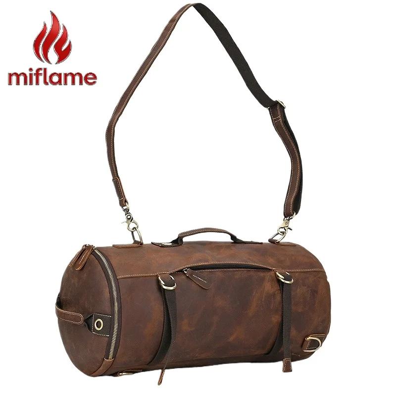 

Men's Shoulder Bag Vintage Crazy Horse Top Grain Leather Convertible Satchel Large Capacity Business Travel Creative