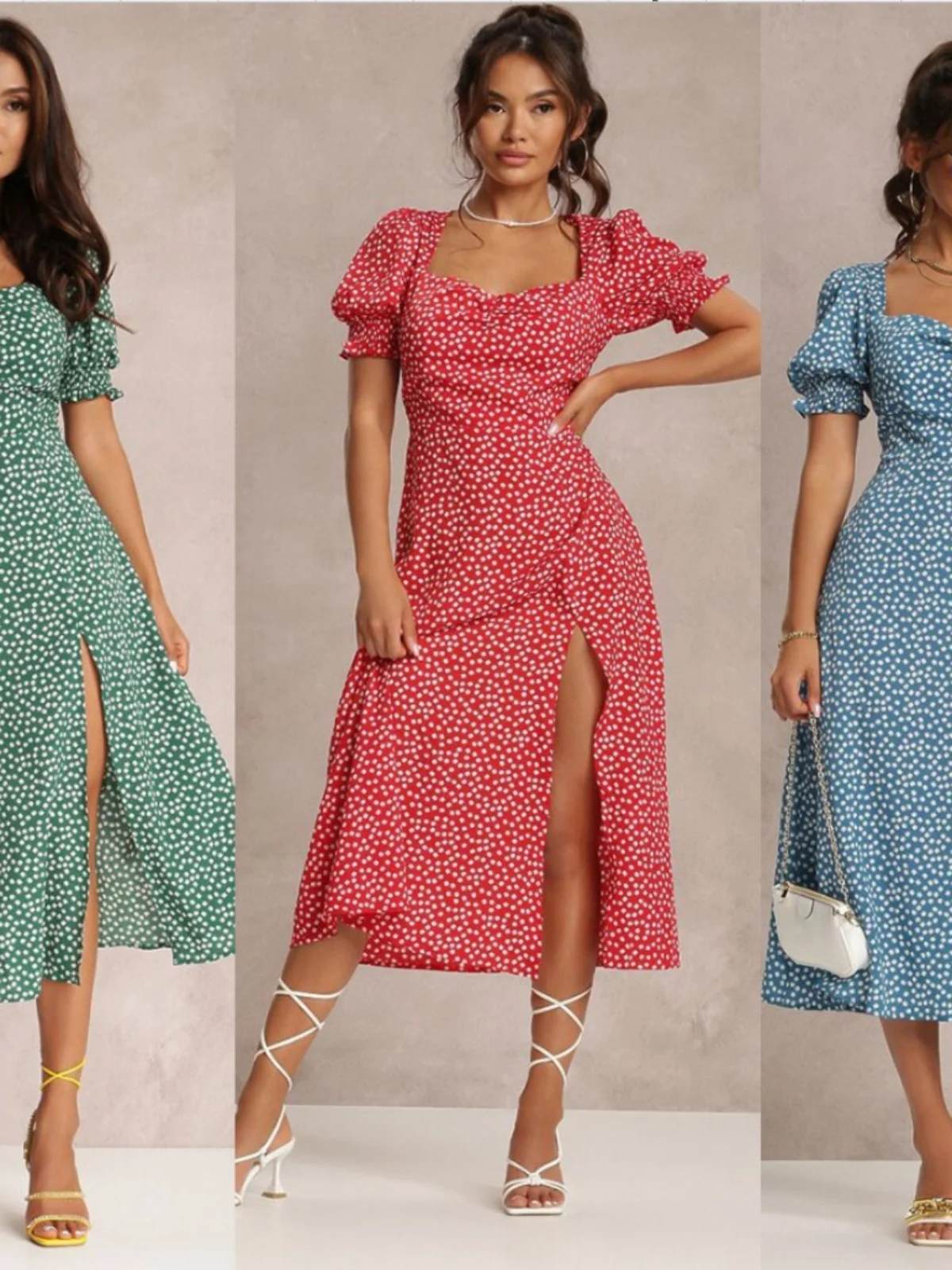 فستان صيفي قصير بياقة مربعة وشق جانبي، تصميم زهري عادي، تنورة قصيرة للنساء، مصنوع من ألياف البوليستر، خصر متوسط، قصة A-line، ...