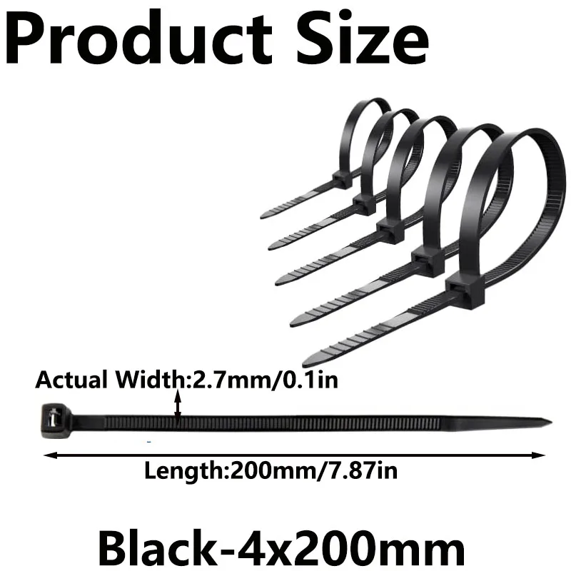 100Pcs Nylon Cable Ties Self-locking Cord Ties Straps Adjustable Cables Fastening Loop Home Office Wire Zip Ties Wholesale