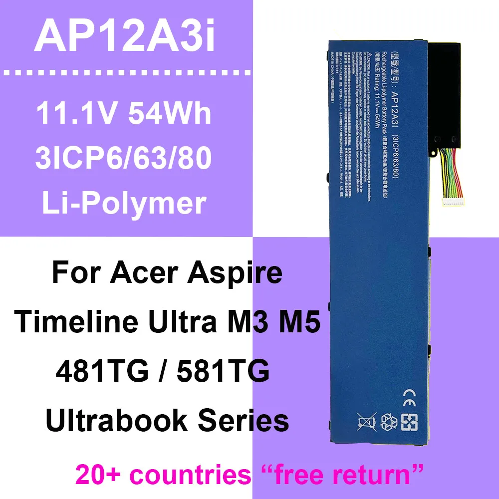 

Laptop Battery 11.1V 54Wh AP12A3I For Acer Aspire Timeline Ultra M3 M5 M3-581TG M3-481TG M5-481TG M5-581TG AP12A31 3ICP6/63/80