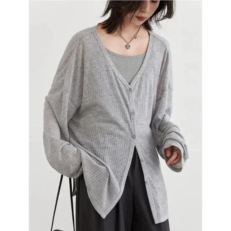 Women's V-Neck Long Sleeve Cardigan Sun Protection Lightweight Knitwear Spring Summer 2025 Casual Beachwear Top Knitted Cardigan
