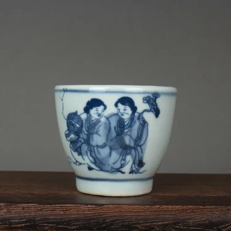 1.96 inch Chinese Blue and White Porcelain Character Design Teacup Cup 50 ML