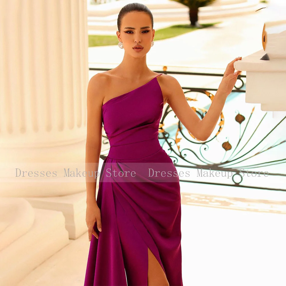 Emerald Green Evening Dress Long One Shoulder Satin Mermaid Party Gowns for Women Side Split Draped Simple Prom Dresses