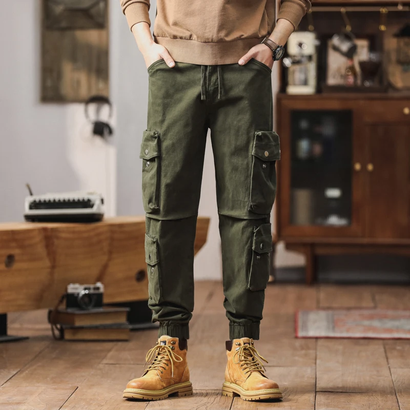 بنطلون عمل كاجوال فضفاض للرجال ربيع الخريف لحام خارجي مقاس كبير سروال شحن مريح مع جيوب متعددة #4