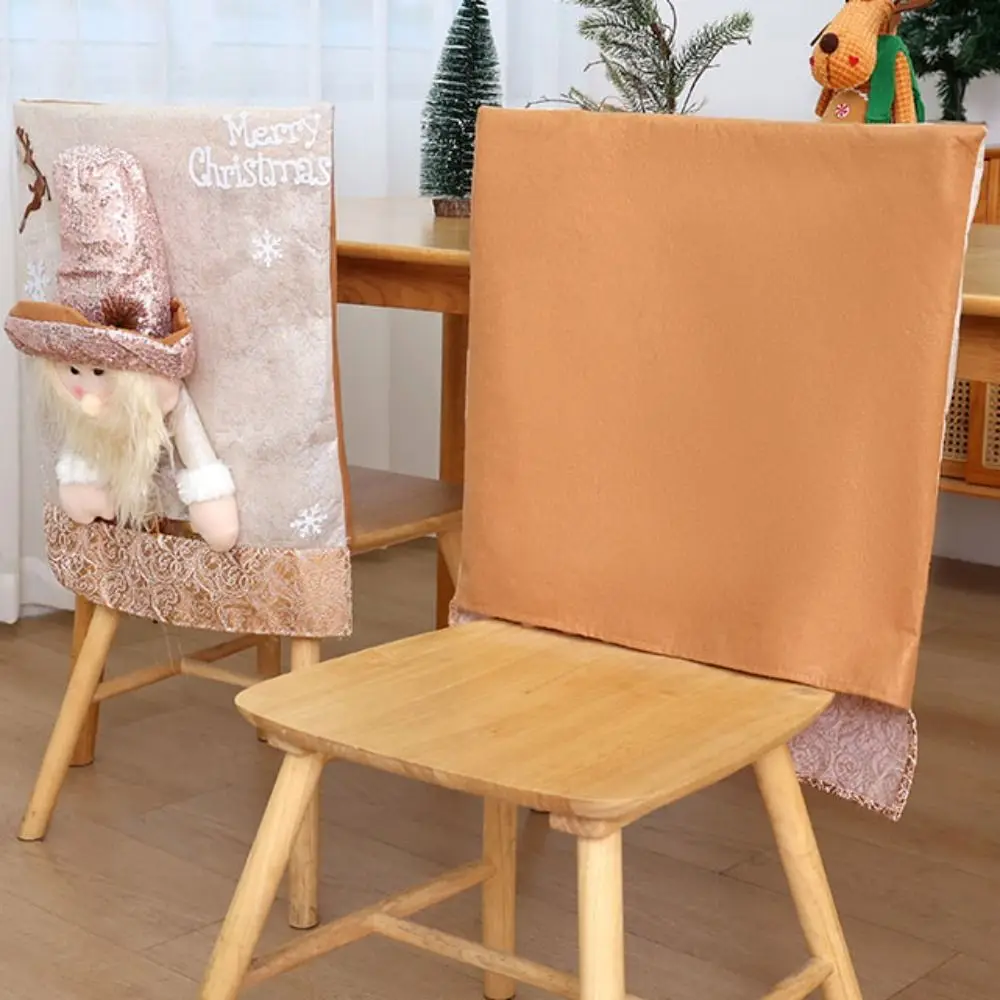 Dress-up Props Cartoon Christmas Chair Cover Soft Stretch Seat Protector Glitter Purple Xmas Dinner Chair Seat Cover Kitchen
