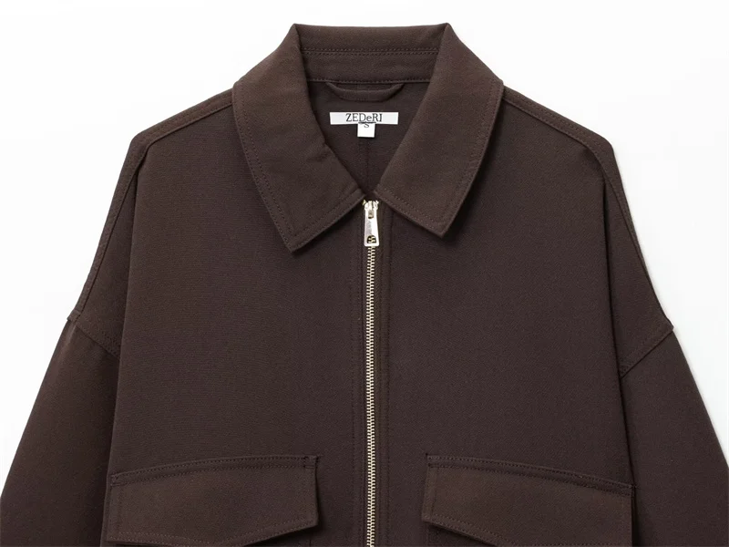 

Women's Coat Autumn New Style Chestnut Long Sleeve Pocket Decorative Simple Jacket Casual Fashion Versatile