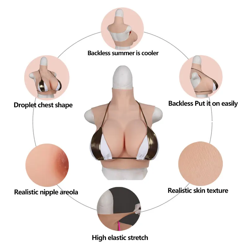 أشكال ثدي سيليكون ضخمة واقعية للمتحولين جنسيا كروسدرسر ترانس كوسبلاي مع بدلة للجسم ومنطقة الحلمة #3