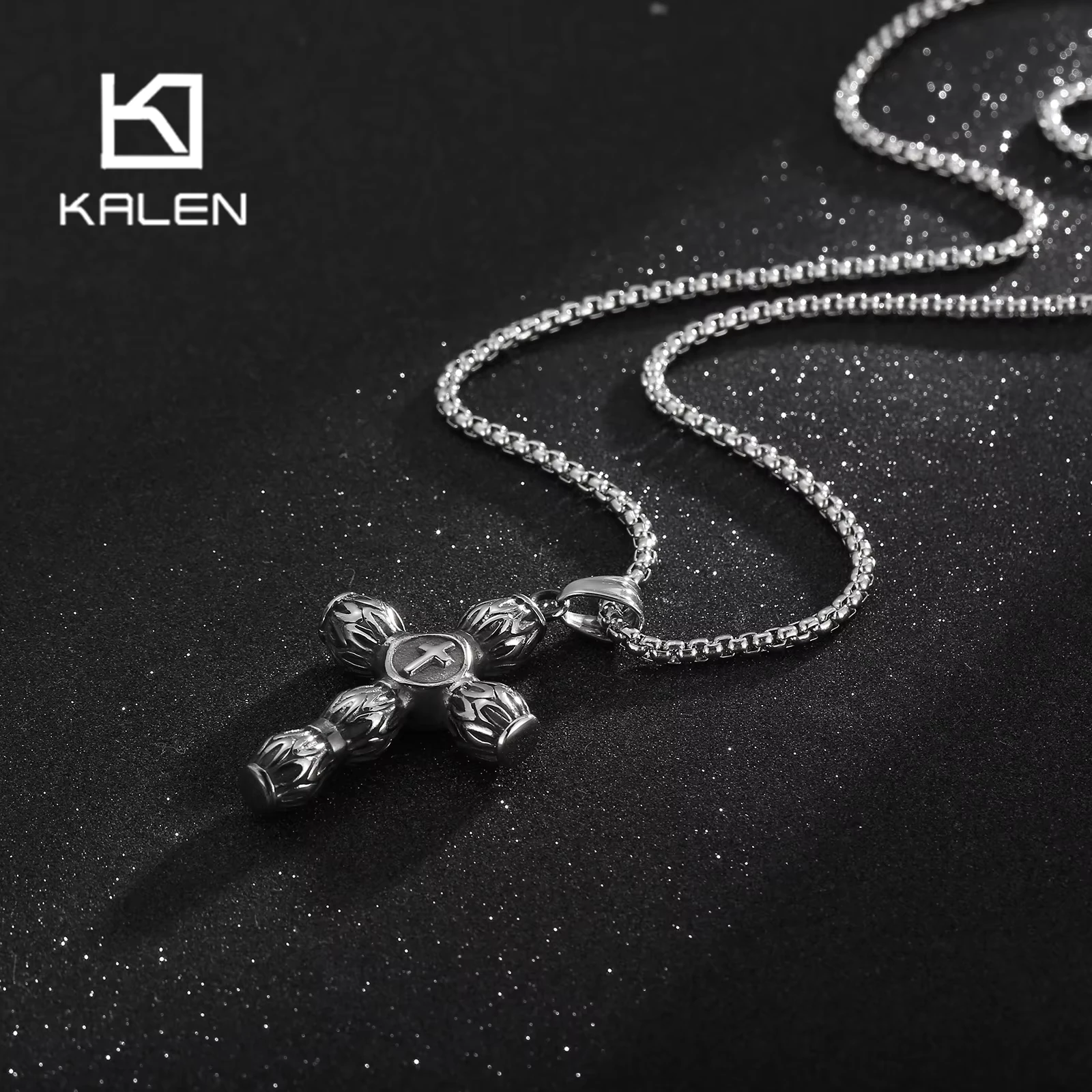 KALEN Vintage Punk Cross Pendant Necklace for Men Thick Stainless Steel Biker Jewelry Rock Mela Charm Neck Gifts