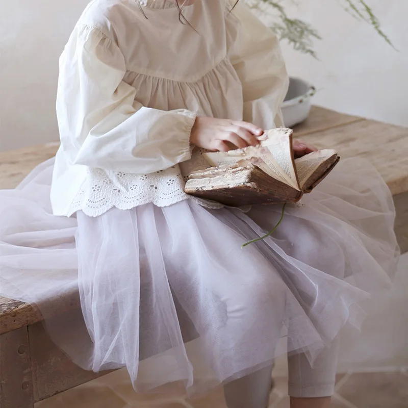 

Skirts Spring Korea Girls Children Clothing Soft Mesh Yarn Princess 2025 Elastic Waist Simple Loose Fashion Sweet Lovely