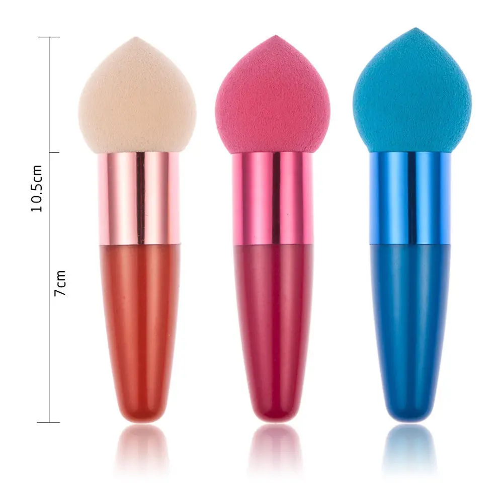 3Pcs Water Droplet Shaped Sponge Set Red Blue Skin Tone Makeup Brush Lollipop Foundation Concealer Powder Puff PU Pouch