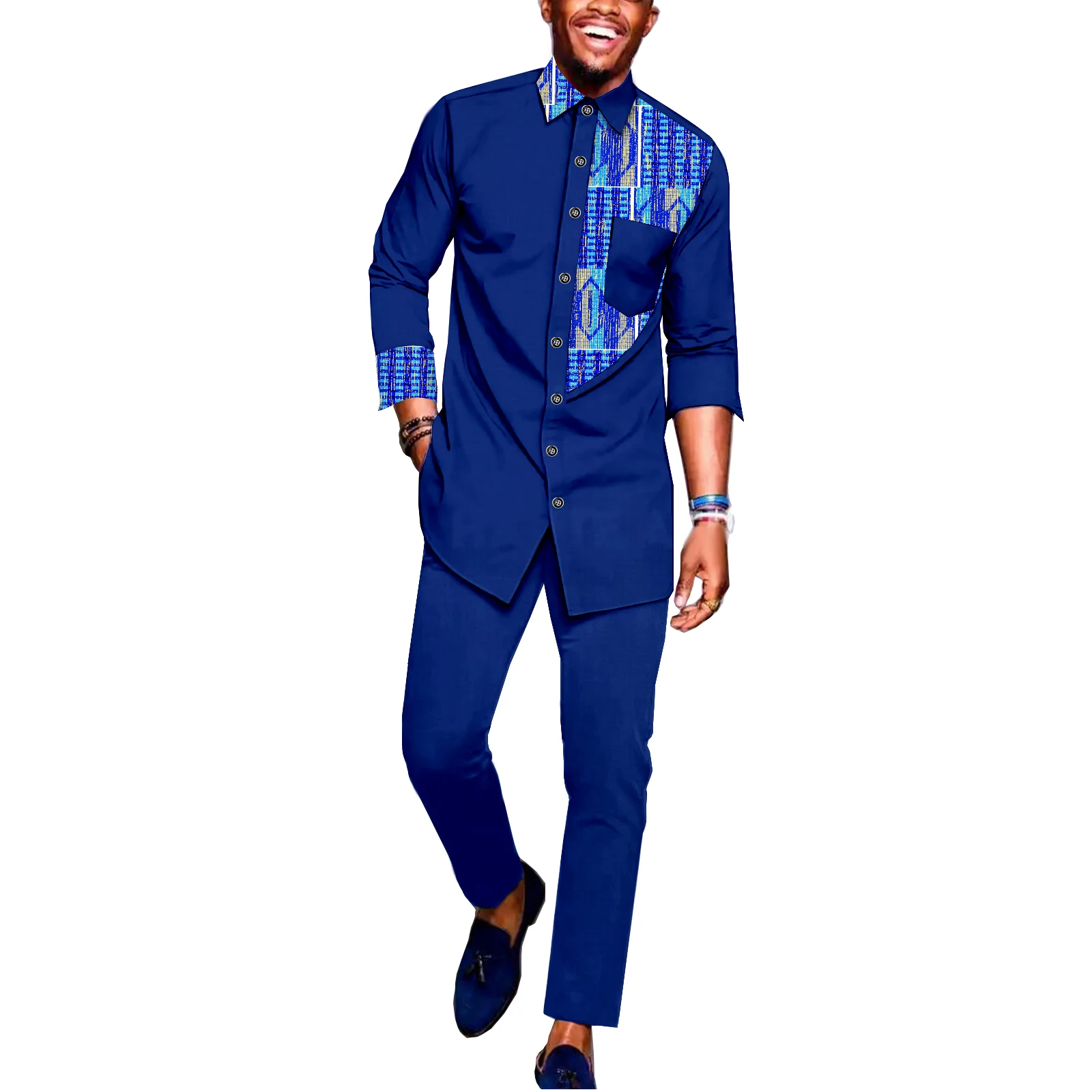 

Men's African Suit Top Shirt Pants 2 Piece Set Dashiki Outfits Casual Fashion Clothing Attire
