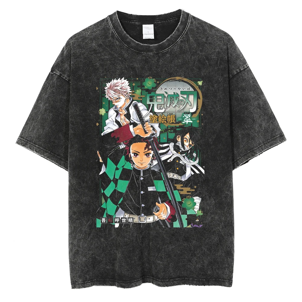 

2025 Hot Men Naruto Anime Graphic Print T-Shirt Vintage Washed Cotton Oversized T Shirts Loose Short Sleeve Tees Tops Tshirt