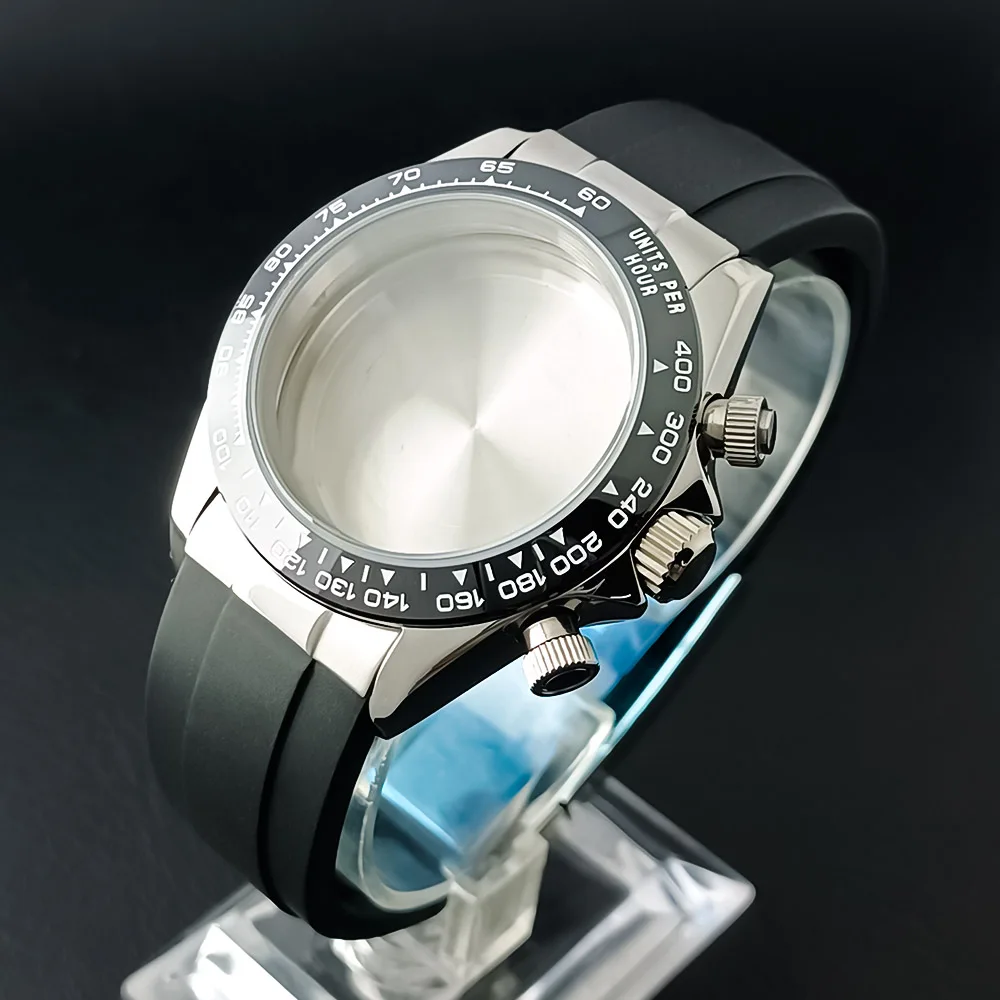 39mm VK63 Uhrengehäuse Silber Uhrengehäuse Silber 20mm Armband Kompatibel mit VK63 Quarzwerk Uhrenzubehör