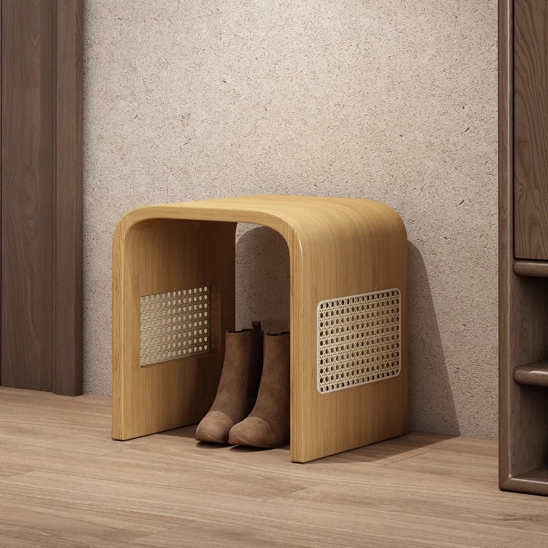 Rattan Entryway Bench Multifunctional Living Room Seat Ottoman Minimalist Hallway Shoe Stool