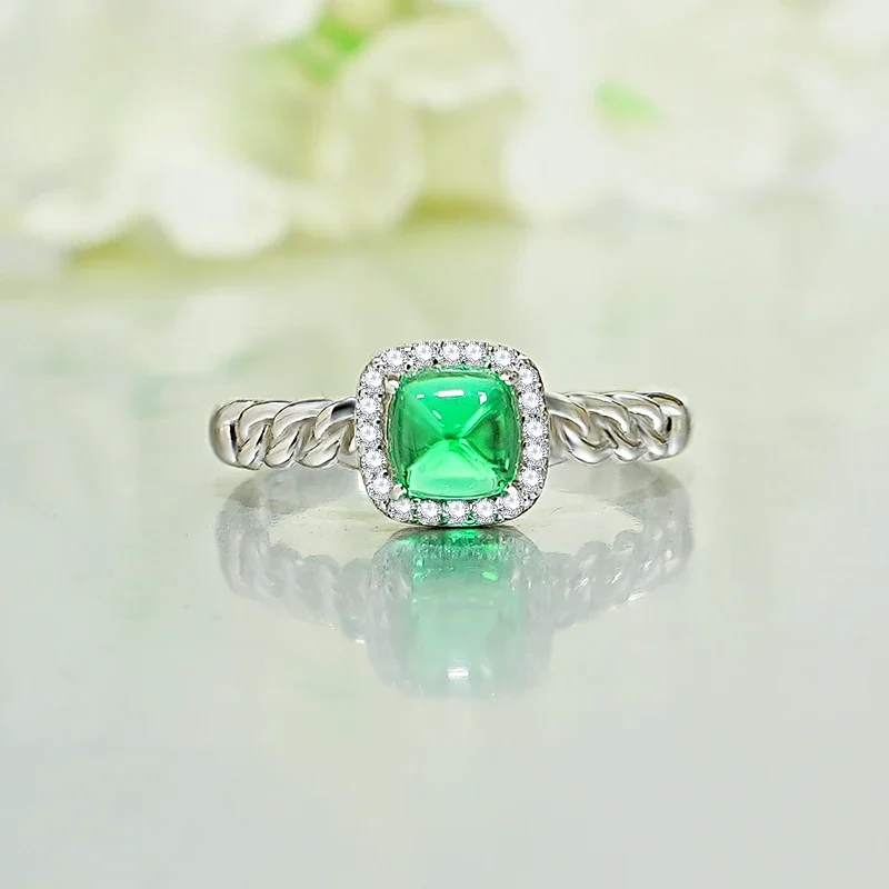 S925 Silver Light Luxury Green Sugar Tower Simple and Compact Ring Set with Fashionable High Carbon Diamond Wedding Jewelry