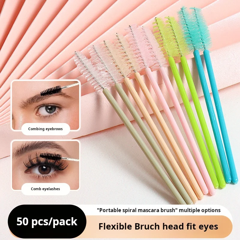 100Pcs Nude Eyelash Extensions Disposable Mascara Wands Plastic Handle Spoolies Cosmetics Makeup for Eye Brow Nylon Brush