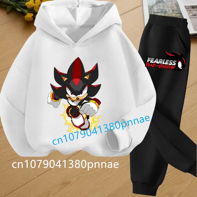 

Sonic Hoodie+Pants Sports Set for Boys Clothes Girls Aged 3-13 Children's Anime Cartoon Sonic Letter Printed Autumn Warm Coat