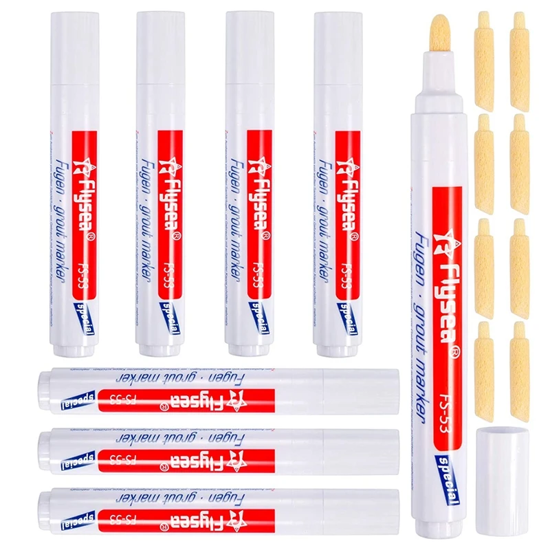 8Pcs White Grout Pen Grout Reviver Pen Grout Restore Marker With 8Pcs Replacement Nib Tips For Tile Grout Wall Floor