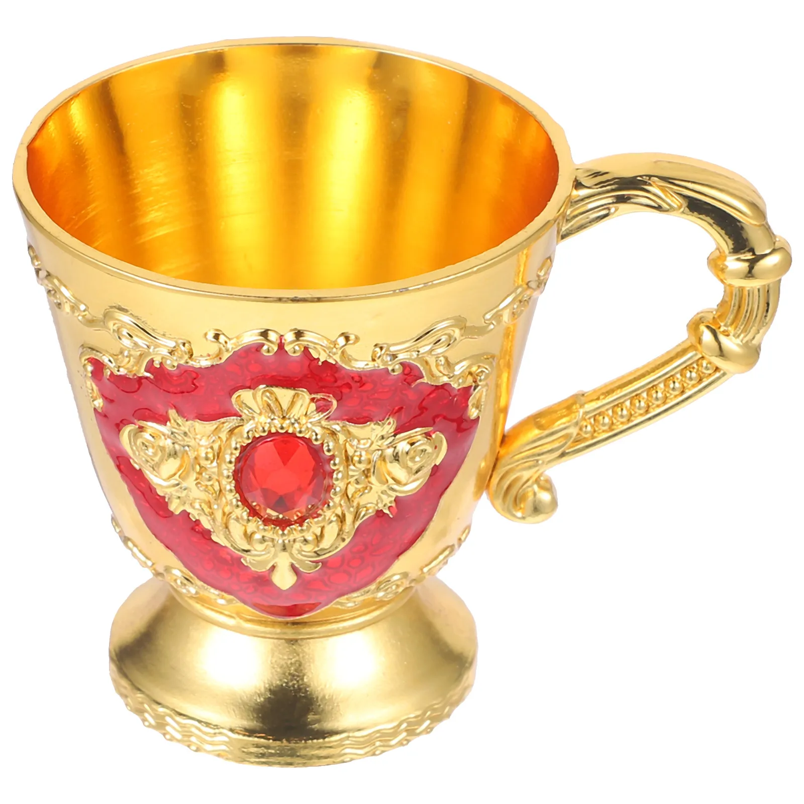 

European Style 30ml Retro Metal Liquor Cup Small Glass Oval Plate Red Vintage Home Tea Cup Drink Accessories Mini