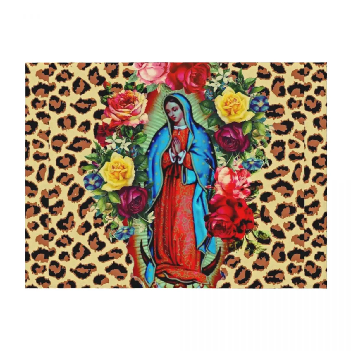 

Our Lady Guadalupe on Leopard Print Throw Blanket Plush Flannels Thermals For Travel Decorative Beds Blankets