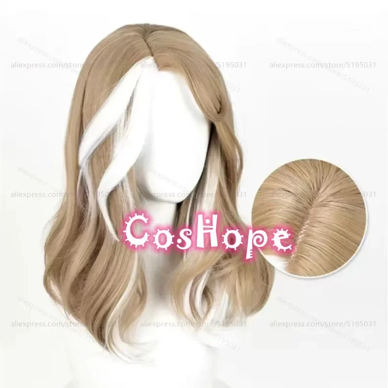 e,4;v'6\k/Barmaid Demi Bourbon 42cm Medium Long Linen Gold White Highlights Wig Cosplay Anime Heat Resista5;g'8.n/3\ view 6