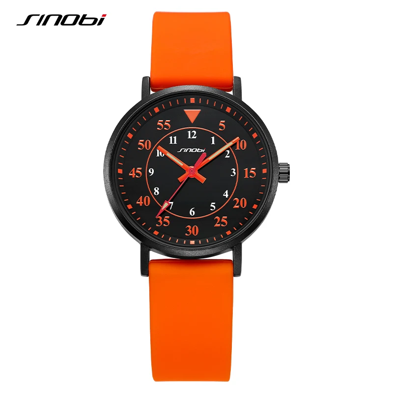 SINOBI New Design Women's Watches Fashion Sports Womans Quartz Wristwatches Orange Rubber Strap Ladies Clock Relogio Feminino