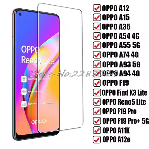 Tempered Glass For OPPO A35 A54 A55 A74 A93 A94 4G 5G F19 Pro Plus Find X3 Reno5 Lite A11K A12 A12e A15 Screen Protector Film