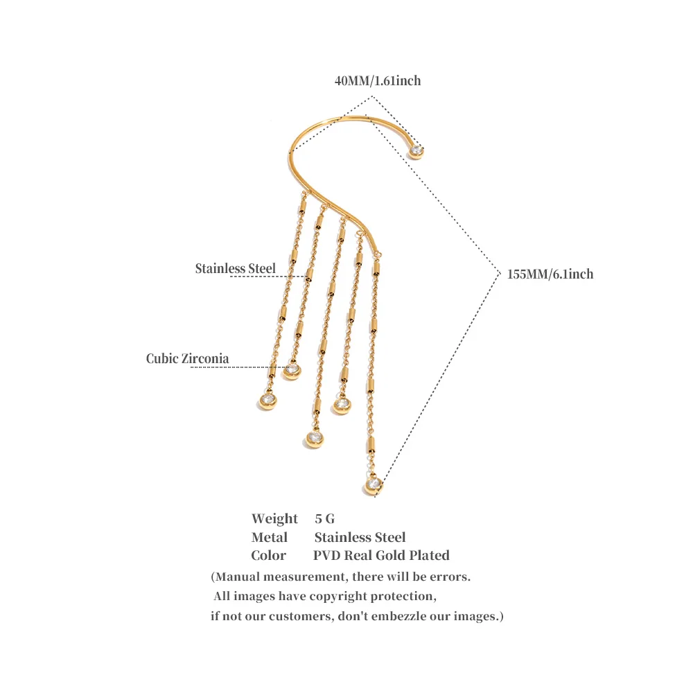 Yhpup Edelstahl-Ohrhaken-Ohrringe mit Zirkonia, lange Quastenkette, elegante Neuheiten im Schmuckbereich – Detail 1