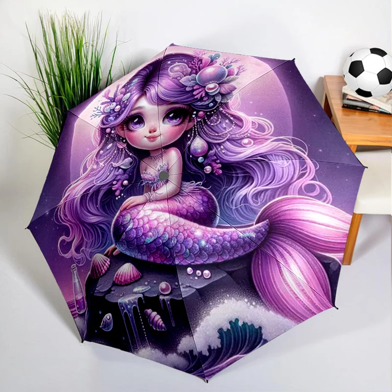 

1PC Fantasy Mermaid Umbrella Automatic Open/close, Sturdy Iron Frame & 8-Rib Struct, Umbrella for Women & Men, Christmas Gifts