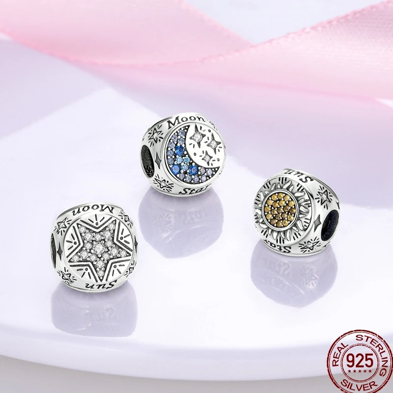 New 925 Sterling Silver Tarot Star Moon Sun Cross Bible Holy Blessing Amulet Beads Fit 3MM 925 Original Bracelet DIY Gift