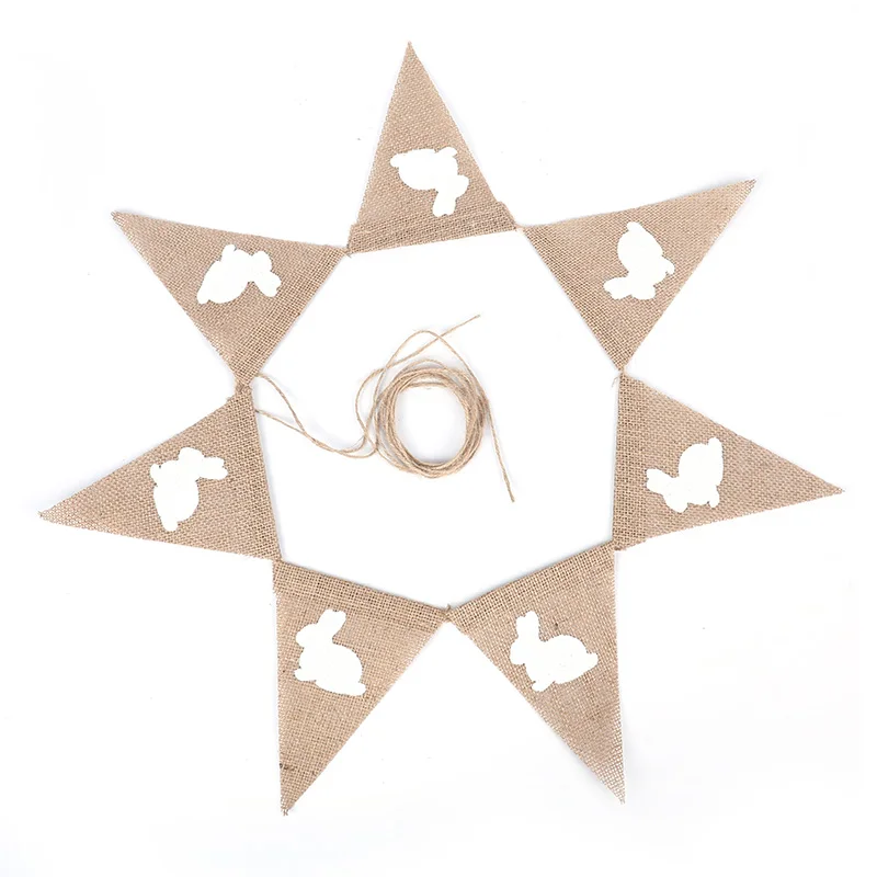 Jute Fabric Bunting Banner White Heart Lace Brown Triangle Bunting Flags Easter Festival Party Favors Party Ornaments Supplies