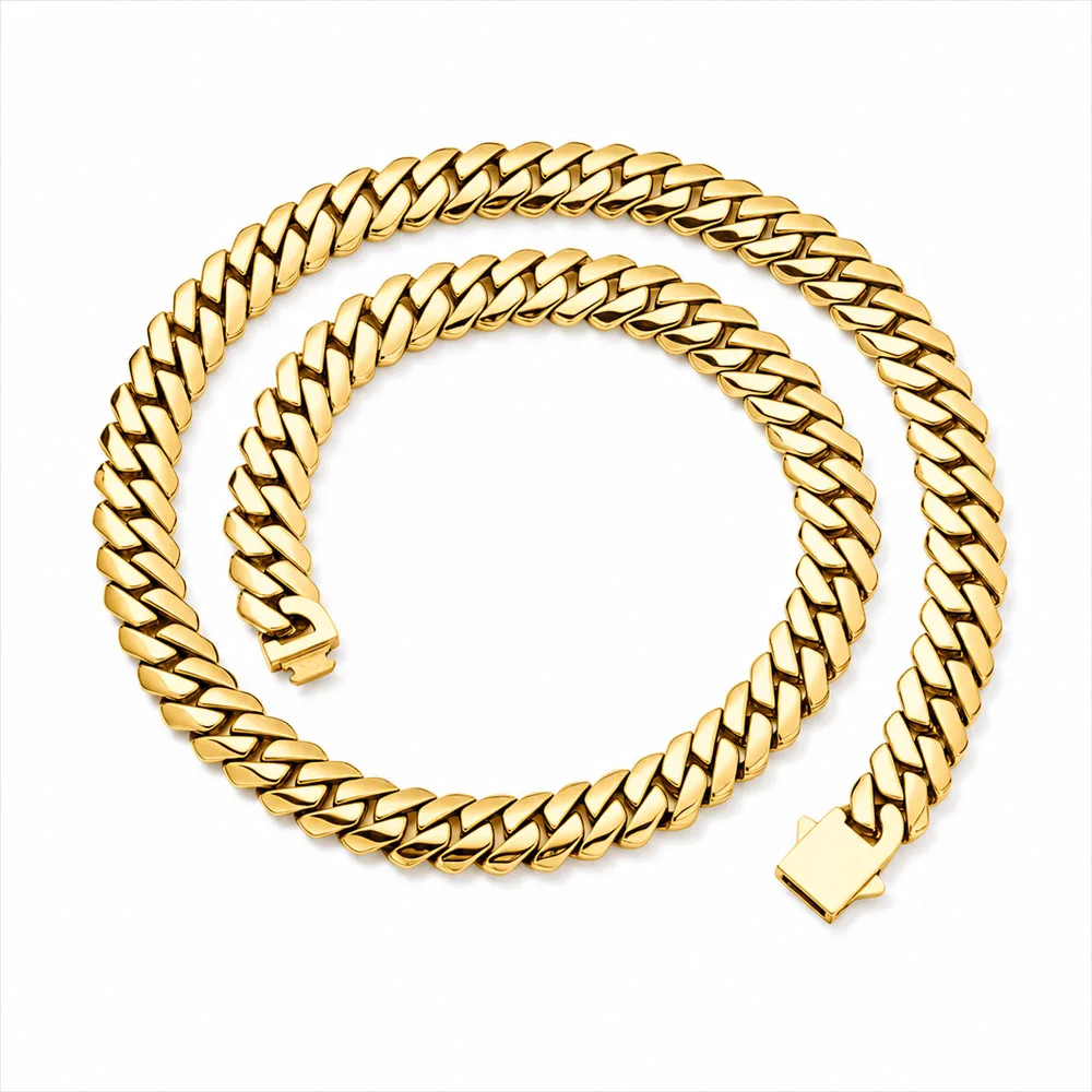 ESKEEM High Polished Stainless Steel Miami Cuban Link Chain Necklace Spring Clasp Hip Hop Waterproof Jewelry for Men and Women
