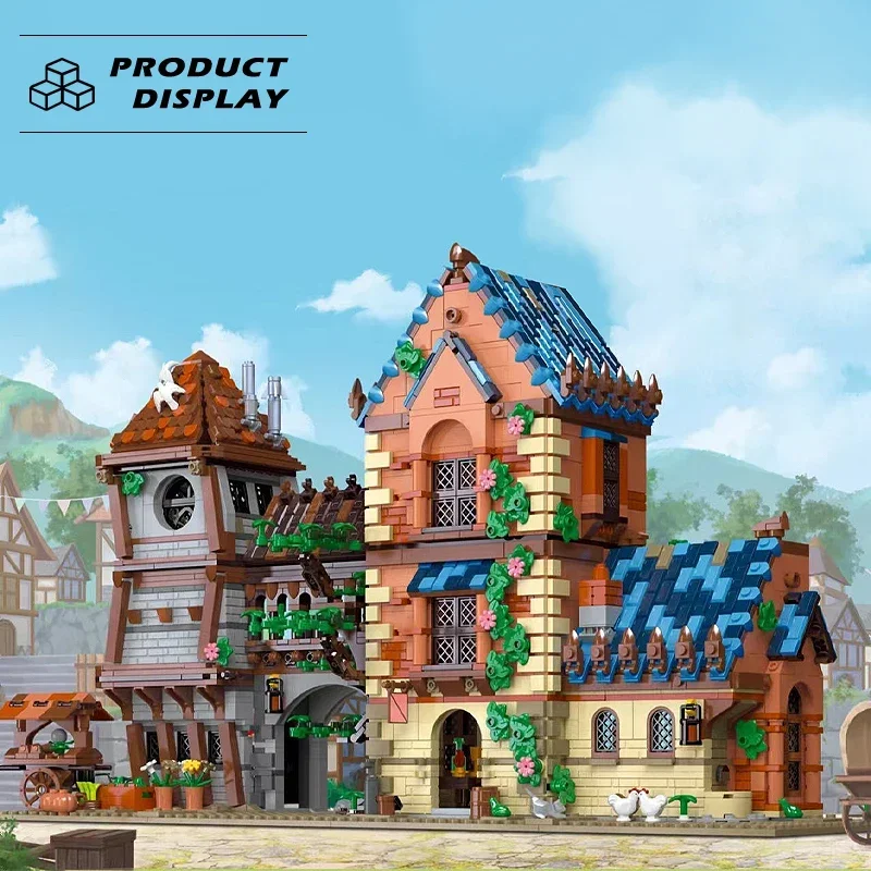القرون الوسطى حانة وحدات اللبنات 2843 قطعة لتقوم بها بنفسك عرض الشارع مدينة العالم منزل نموذج الجمعية مجموعات هدايا عيد الميلاد للأطفال #3