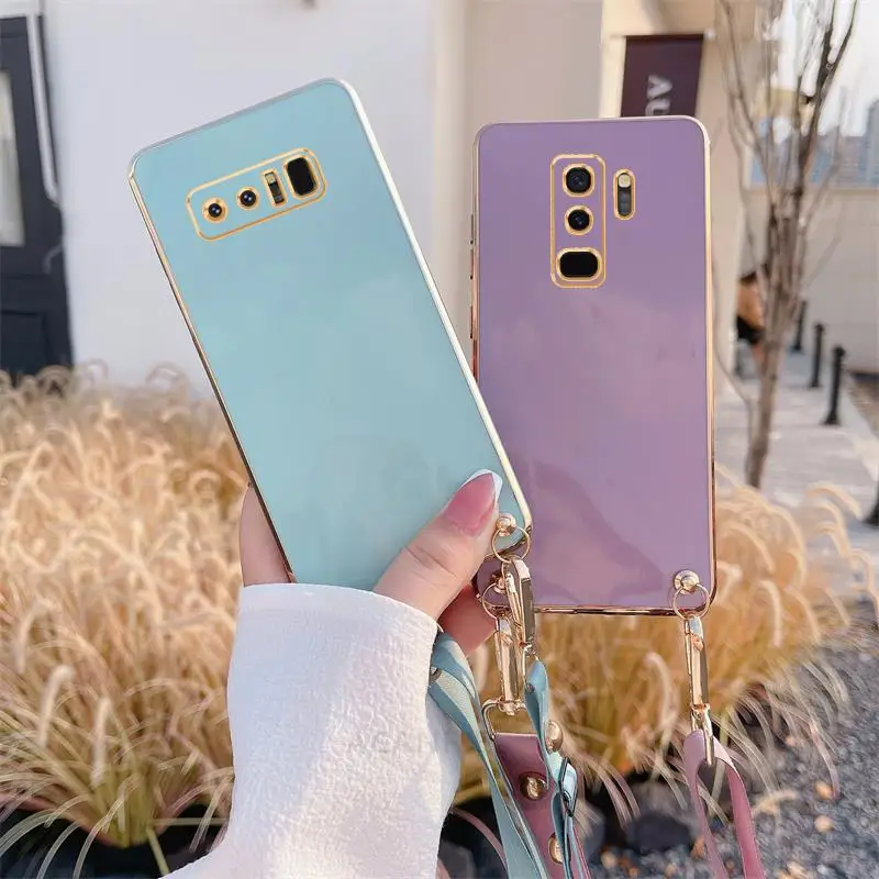 Note8 Note9 Crossbody Lanyard Plating Case For Samsung Galaxy S8 S9 Plus S Note 9 8 Girl Cord Silicone Back Cover S9plus S8plus