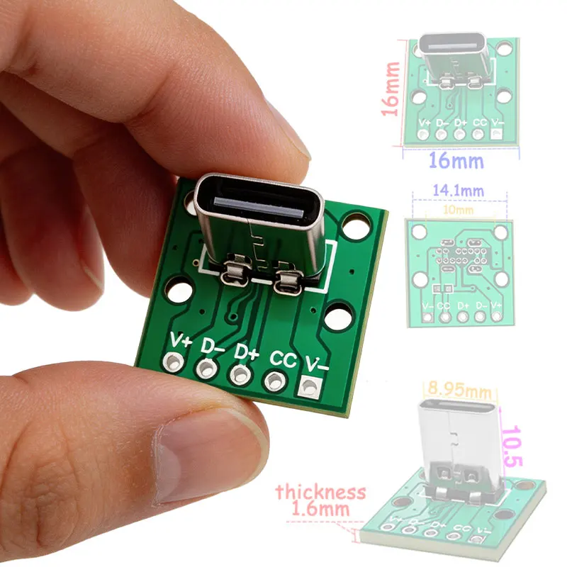 

1-5PCS Vertical USB 3.1 Type-C Female Head Connector PCB Converter Adapter Charging Test Board 180 Degree Vertical Type C Jack