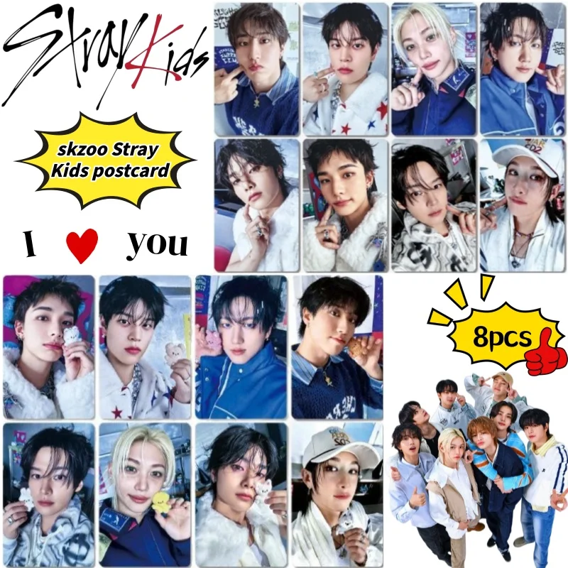 

Skzoo Stray Kids Bangchan Lee Know 8 Postcards Creative High Color Value HD diy Printing Collection Commemorative Random Card