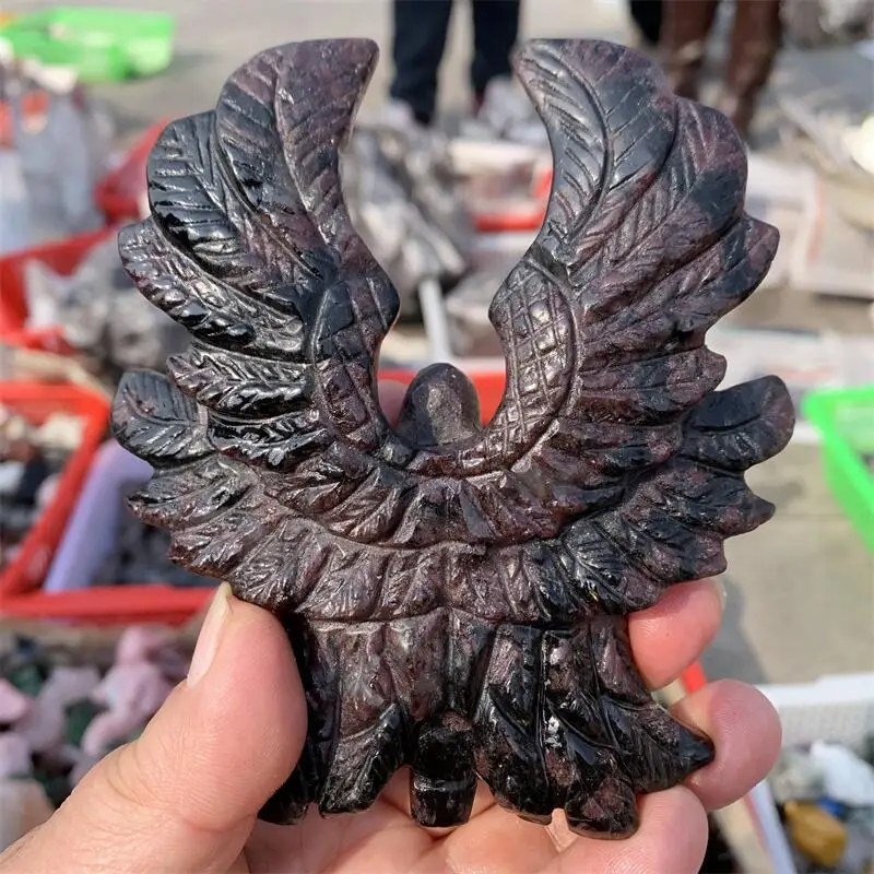 1PCS Natural Garnet Seraph Angel Carving Polished Figurine Healing Energy Stone Aesthetic Room Decor Seraph Angel Gifts