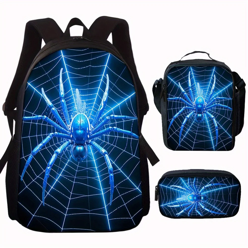 3pcs spider pattern backpack large capacity backpack messenger bag pencil case perfect gift