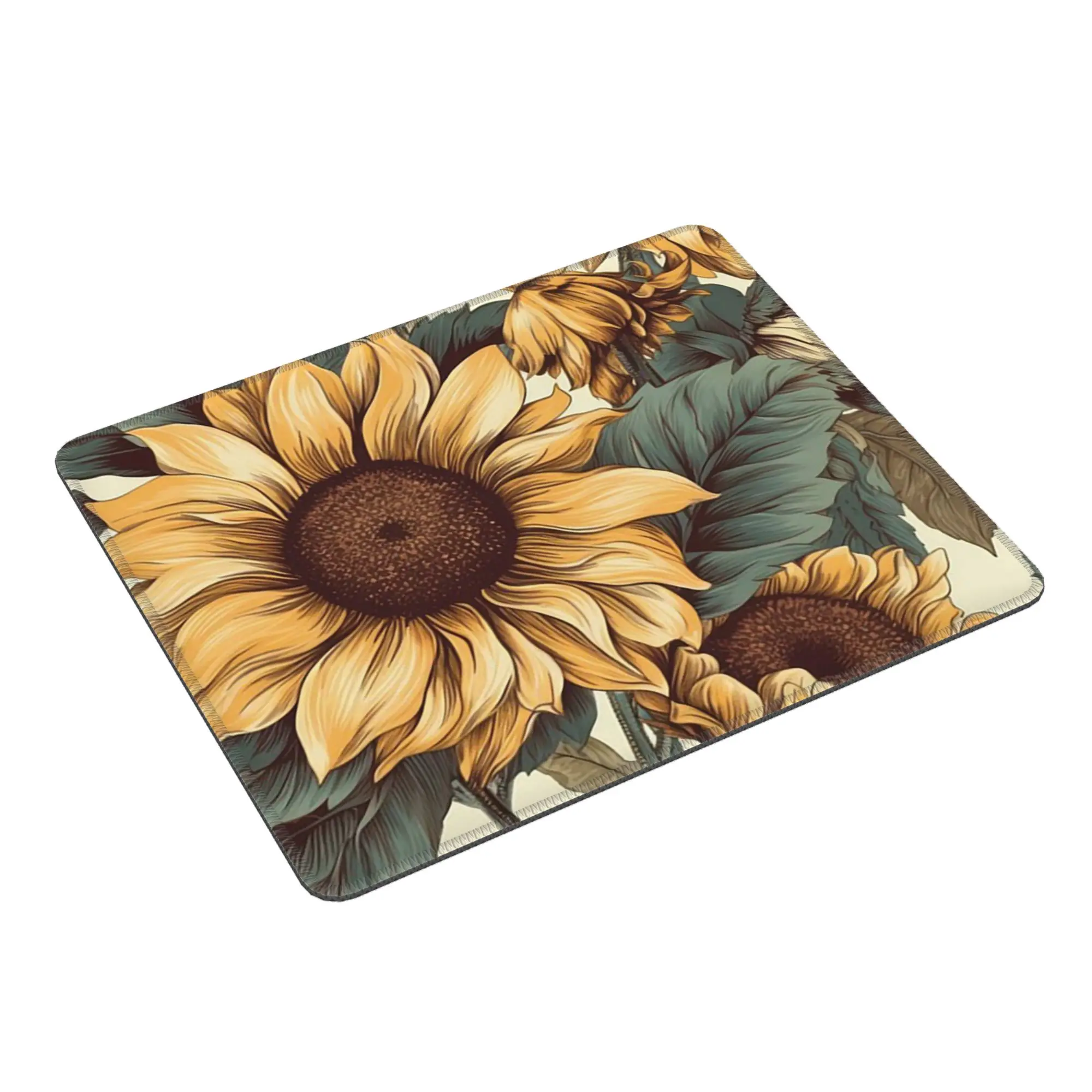 Golden Sunflower Cluster Botanical Drawing Mouse Pad Computer Keyboard Mouse Mat Gaming Laptop Desk Mat Accessories Table Mats