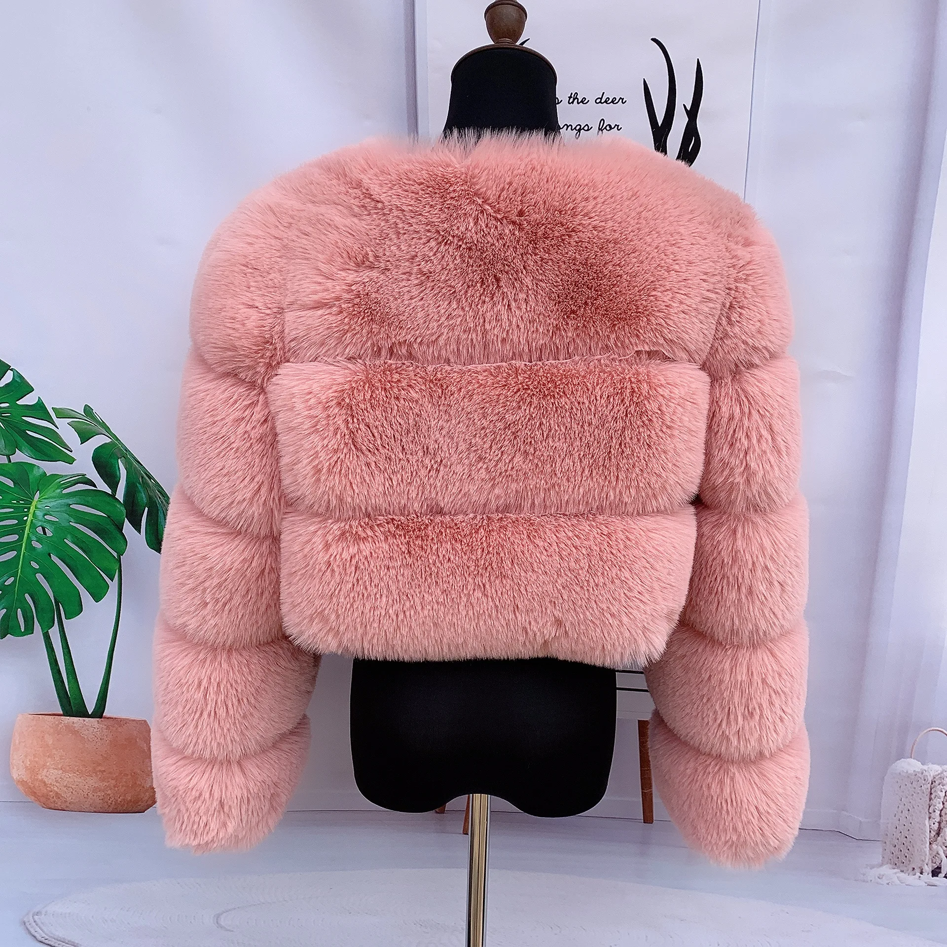 Womens faux fur jacket thick coat Short fashion winter warm faux fur coat Furry coat clearance offers women\'s synthetic fur coat