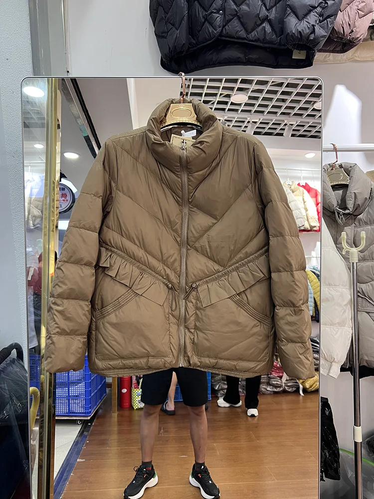 2025 Winter Neue Daunenjacke für Damen, kurzer Stil, koreanischer Stil, Spitze, Stehkragen, lässig, vielseitig, weiße Ente, Daunenmantel