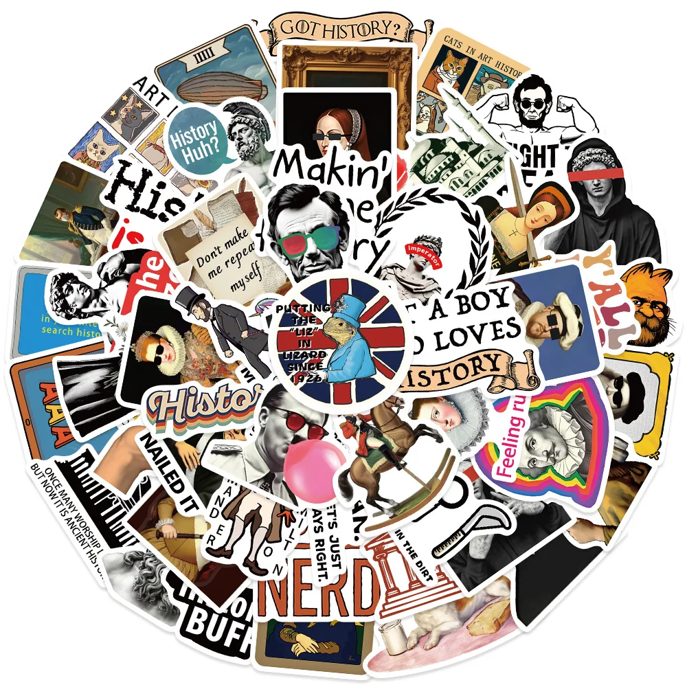 50pcs/pack Cross-border Bestsellers Funny History Fun History Stickers, Cups, Diaries And Notebook Stickers