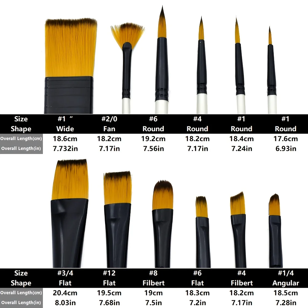 12pcs Professional Artist Paint Brush Set with Bag for Acrylic Watercolor Gouache Oil Tempera and Body Painting