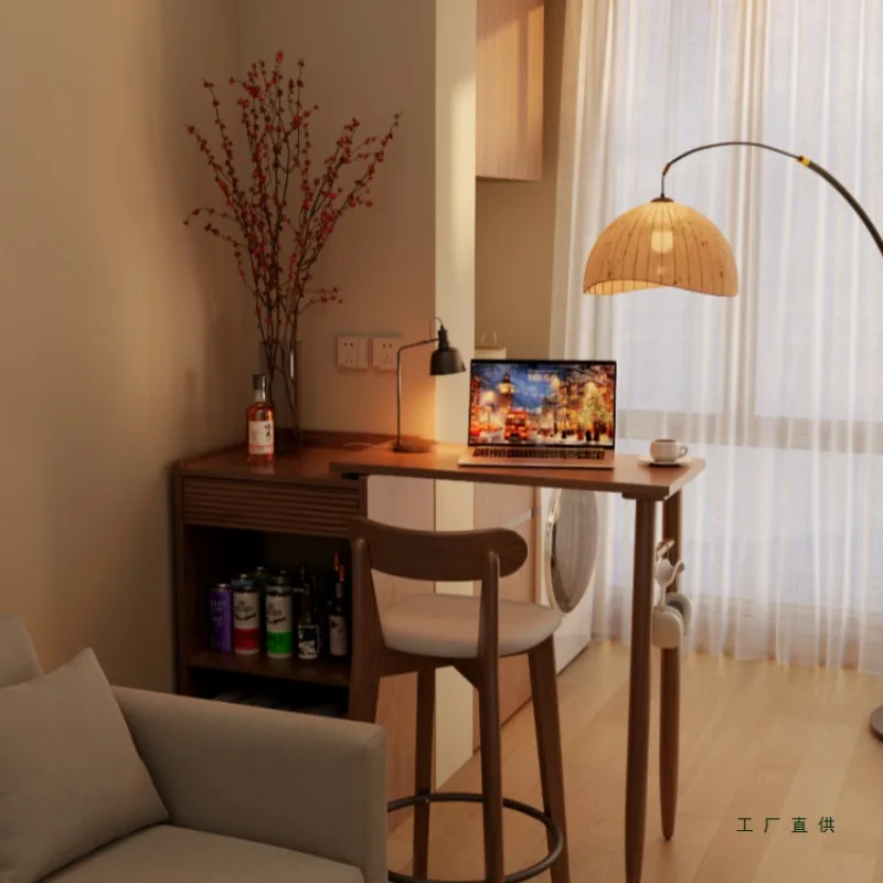 Solid wood bar table retractable small apartment is very narrow, living room high-footed balcony leisure small bar