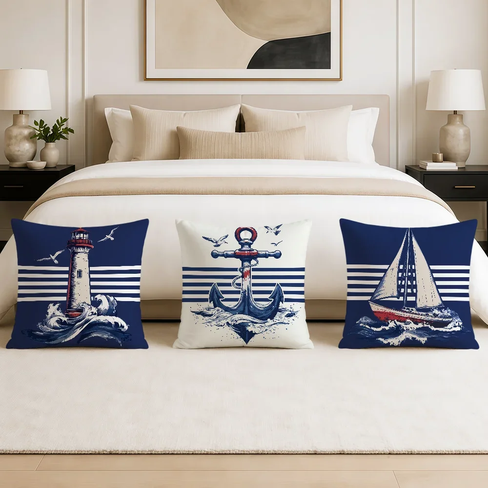 Nautical Style Vintage Cushion Cover Double Sided Soft Pillowcase Hogar Sofa Living Room Home Bed Decor Pillowcovers Gift