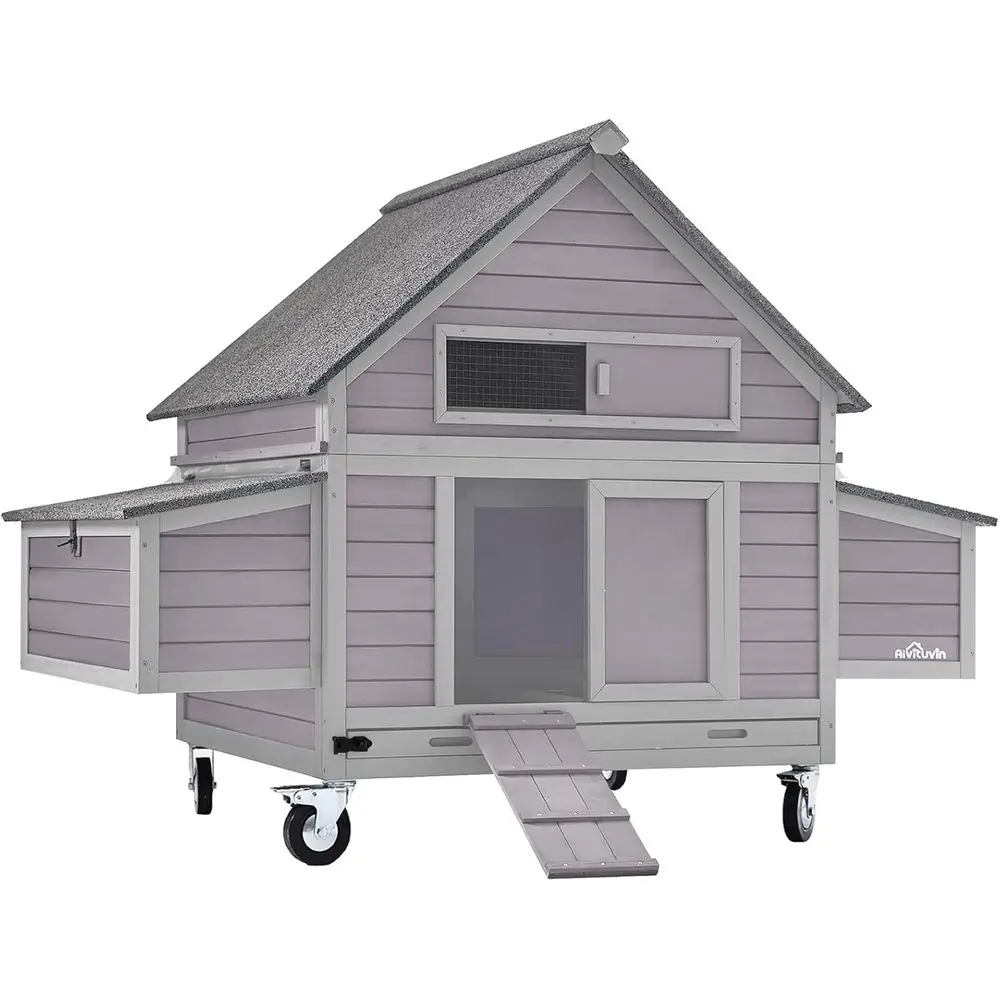 

Wheeled Chicken Coop with Nesting Box, Outdoor Poultry House for Hens and Ducks, Weatherproof Mobile Hen House